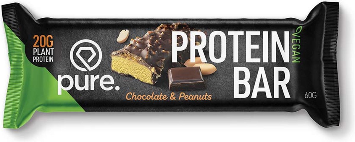 Pure. Protein Bar Vegan - Eiwitrepen - Eiwit reep - Eiwit Snack - Eiwitreep Vegan - Plantaardige Proteïne - Chocolade Peanut - 1 reep