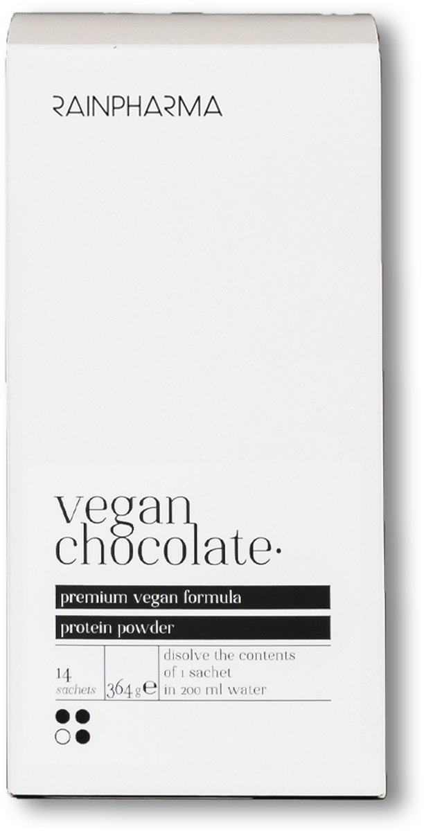 RainPharma Vegan Chocolate - 14 Zakjes - Eiwitshake - 19 gram eiwitten - Zonder Sucralose - Vegetarisch - 14 Porties - Chocolade