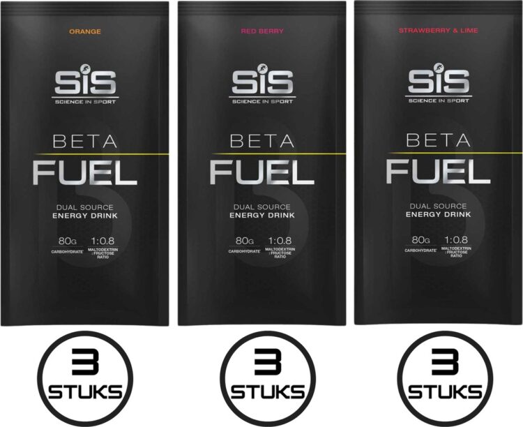 Science in Sport - SIS Beta Fuel 80 Poeder - Dual Source Energy Drink - 1 : 0,8 Maltodextrine Fructose verhouding - Strawberry & Lime, Red Berry, Orange Smaak - 9 x 82 gram