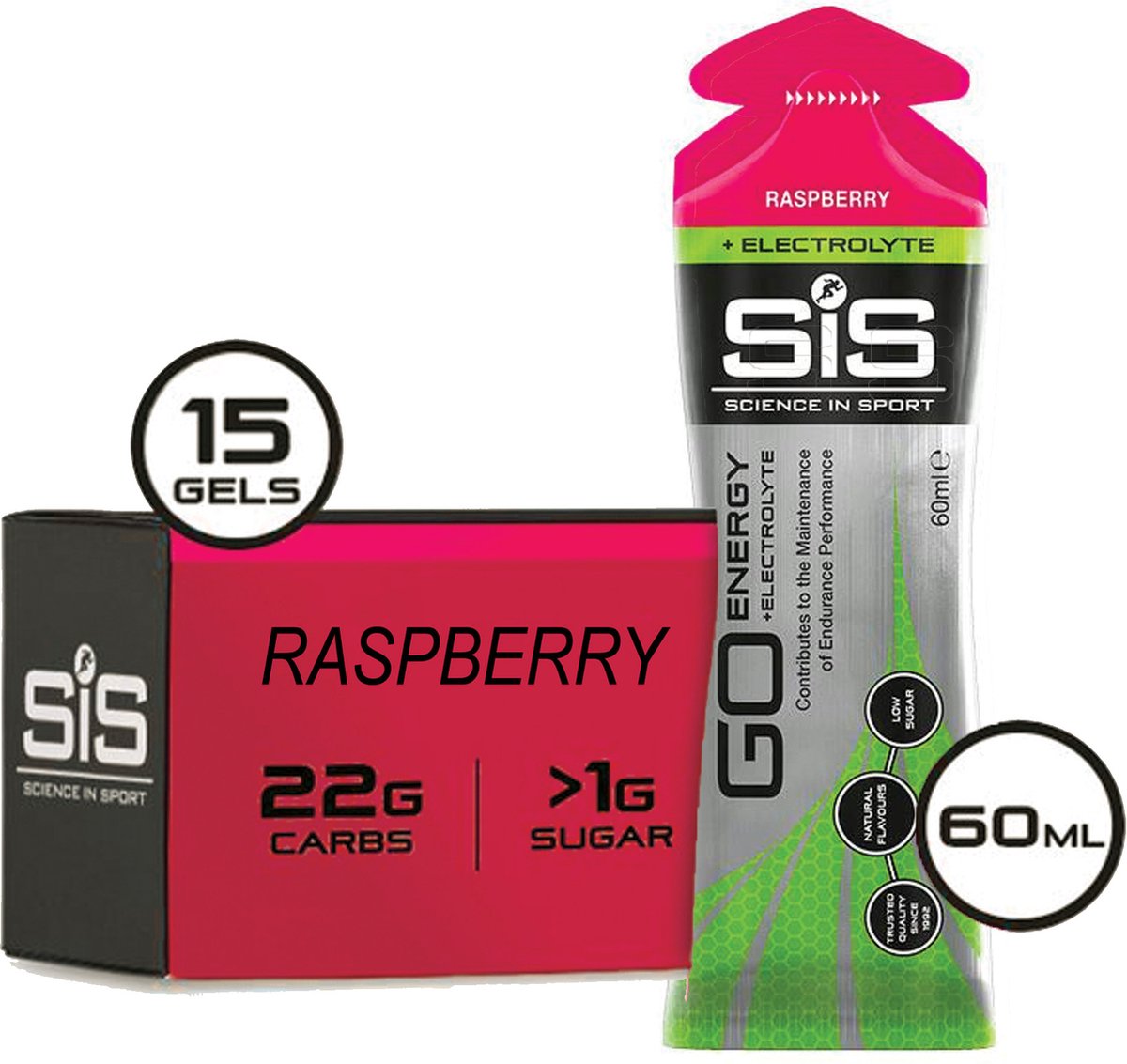 Science in Sport - SIS Go Energy + Electrolyte - Sportgel - Energie gel - Isotone Sportgel - Framboos Smaak - 15 x 60ml