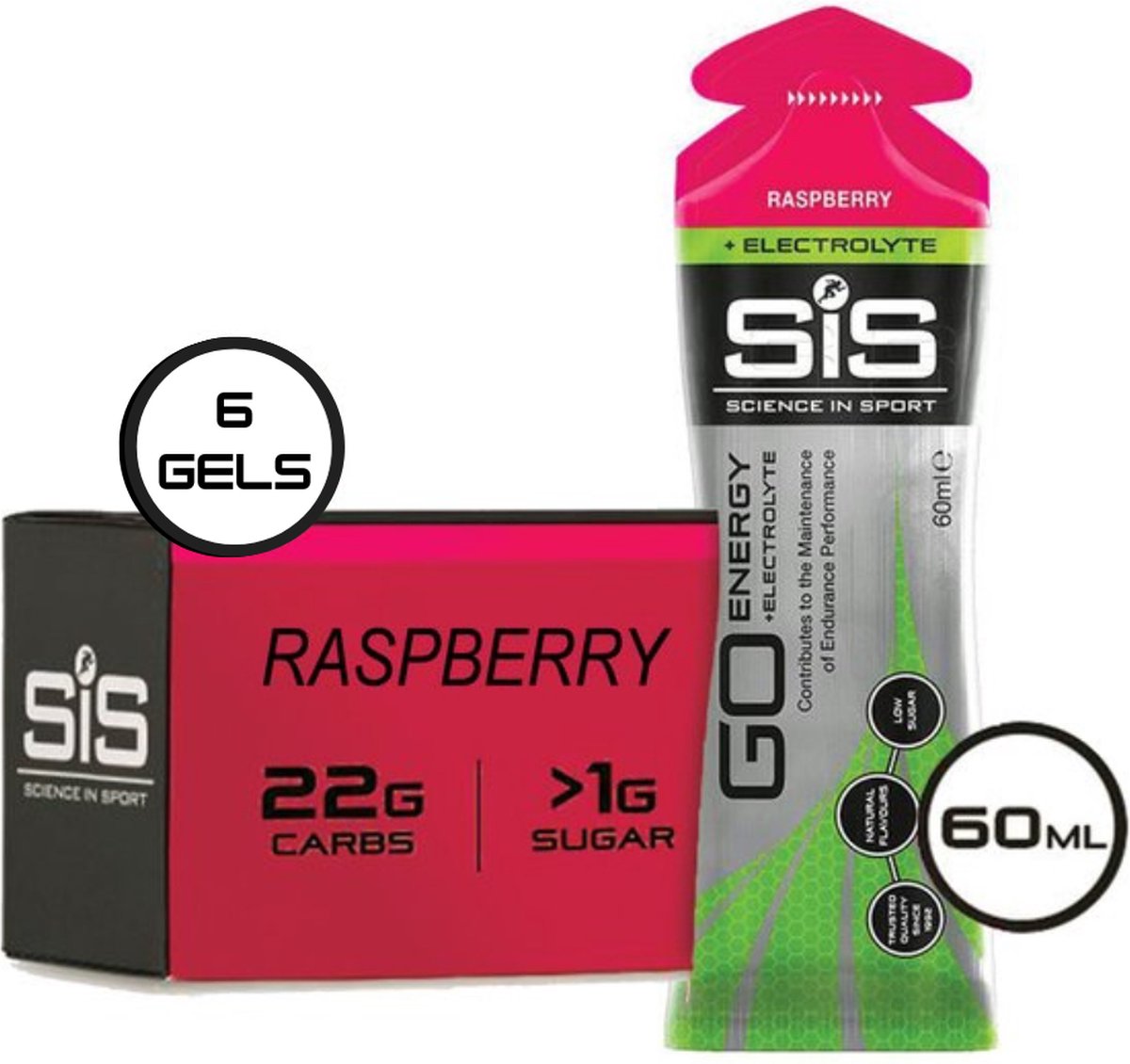 Science in Sport - SIS Go Energy + Electrolyte - Sportgel - Energie gel - Isotone Sportgel - Framboos Smaak - 6 x 60ml