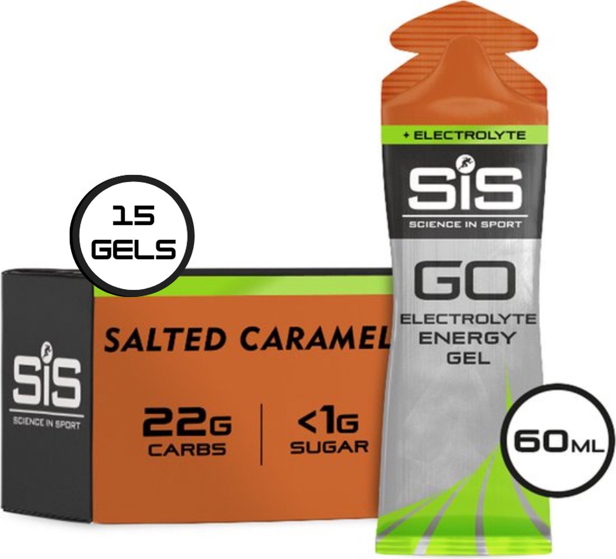 Science in Sport - SIS Go Energy + Electrolyte - Sportgel - Energie gel - Isotone Sportgel - Salted Caramel Smaak - 15 x 60ml