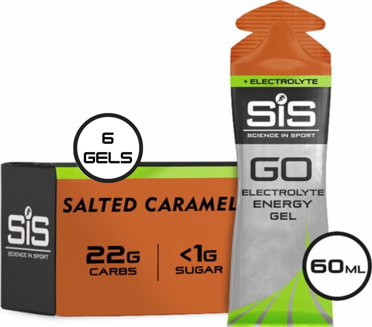 Science in Sport - SIS Go Energy + Electrolyte - Sportgel - Energie gel - Isotone Sportgel - Salted Caramel Smaak - 6 x 60ml