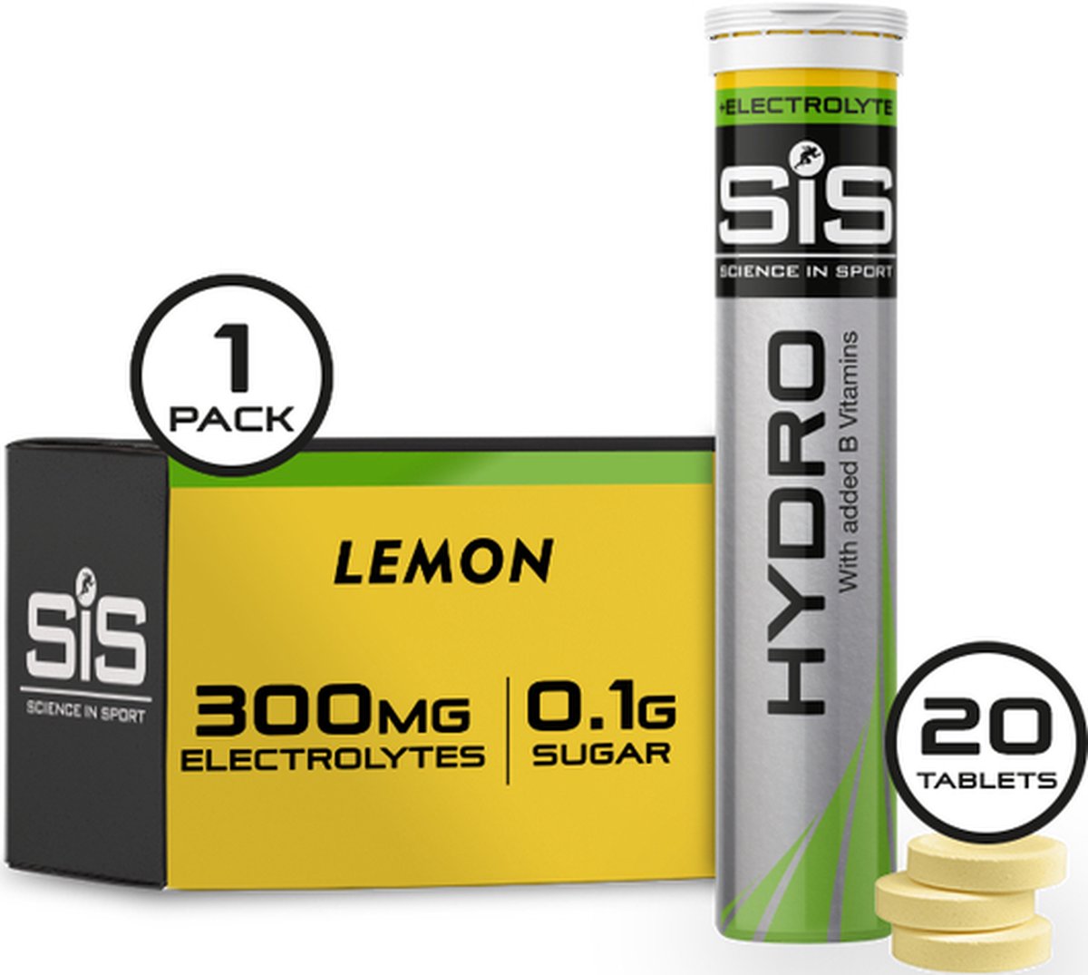 Science in Sport - SIS Go Hydro Bruistabletten - 300mg Elektrolyten - Lemon Smaak - 20 Tabletten