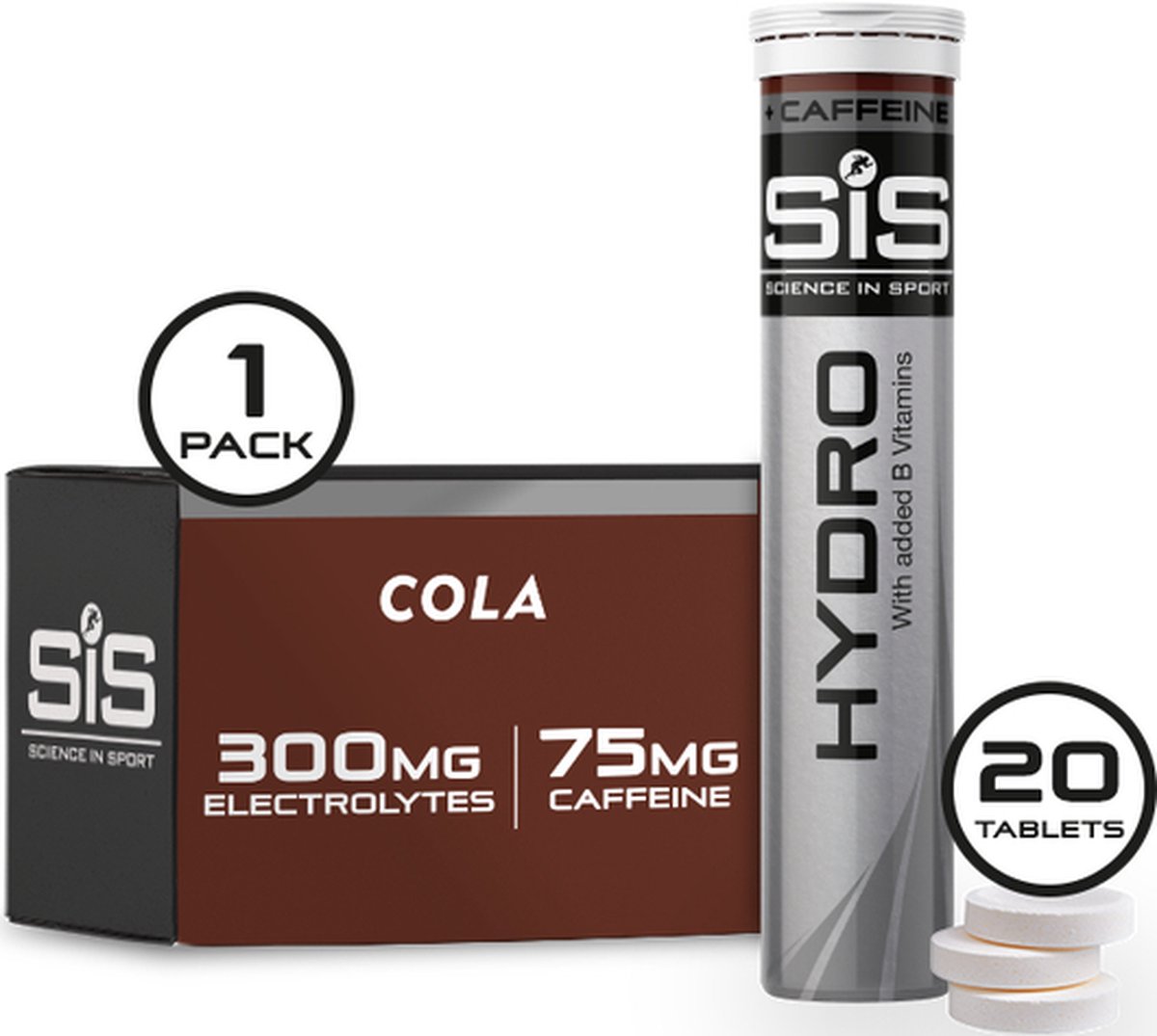 Science in Sport - SIS Go Hydro Bruistabletten - 300mg Elektrolyten - Met 75mg Cafeïne - Cola Smaak - 20 Tabletten