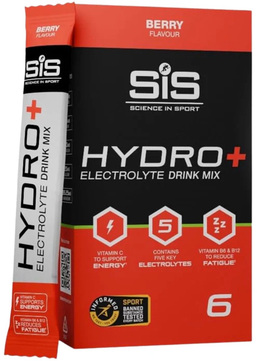Science in Sport - SIS Hydro+ Elektrolyten Poeder - 5 verschillende elektrolyten - Berry Smaak - Suikervrij - 6 x 4,1 g