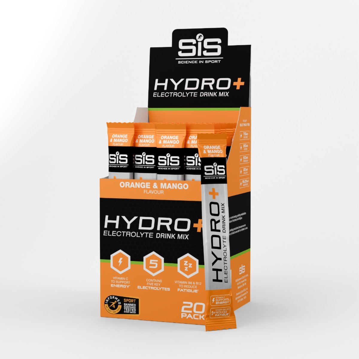 Science in Sport - SIS Hydro+ Elektrolyten Poeder - 5 verschillende elektrolyten - Sinaasappel mango Smaak - Suikervrij - 20 x 4,1 g