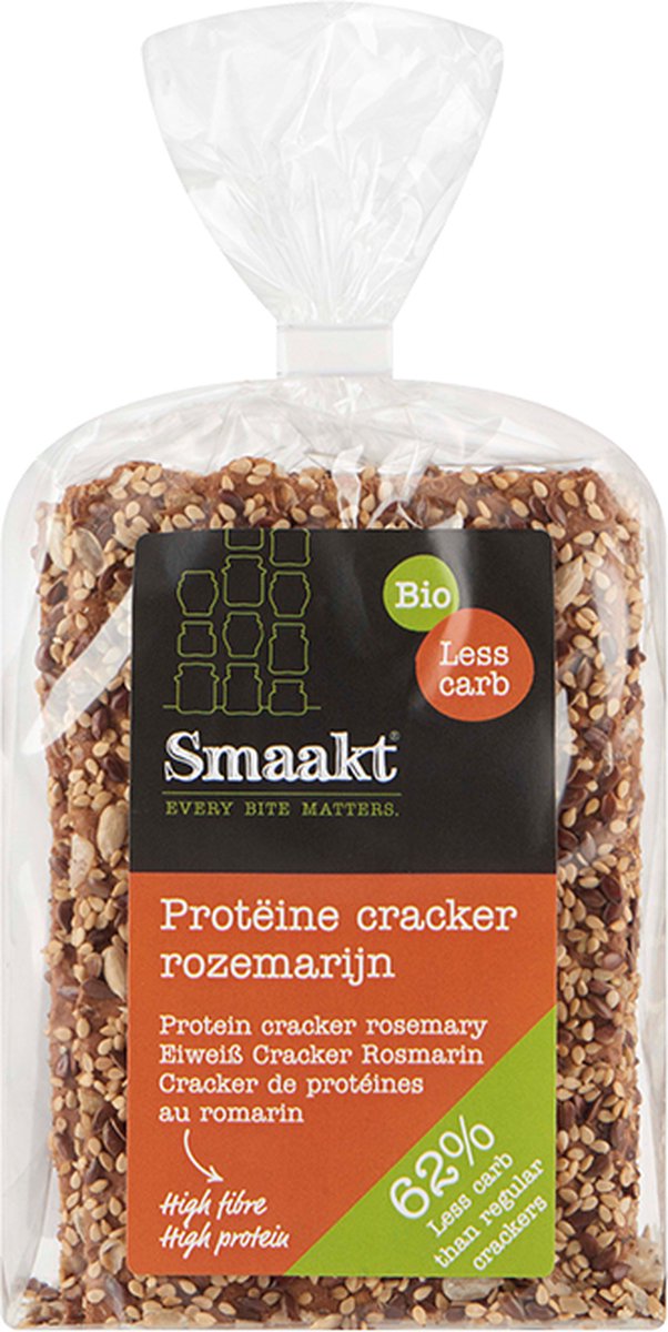 Smaakt Less carb Proteïne cracker rozemarijn (Doos met 5 verpakkingen van 200 gram) NL-BIO-01