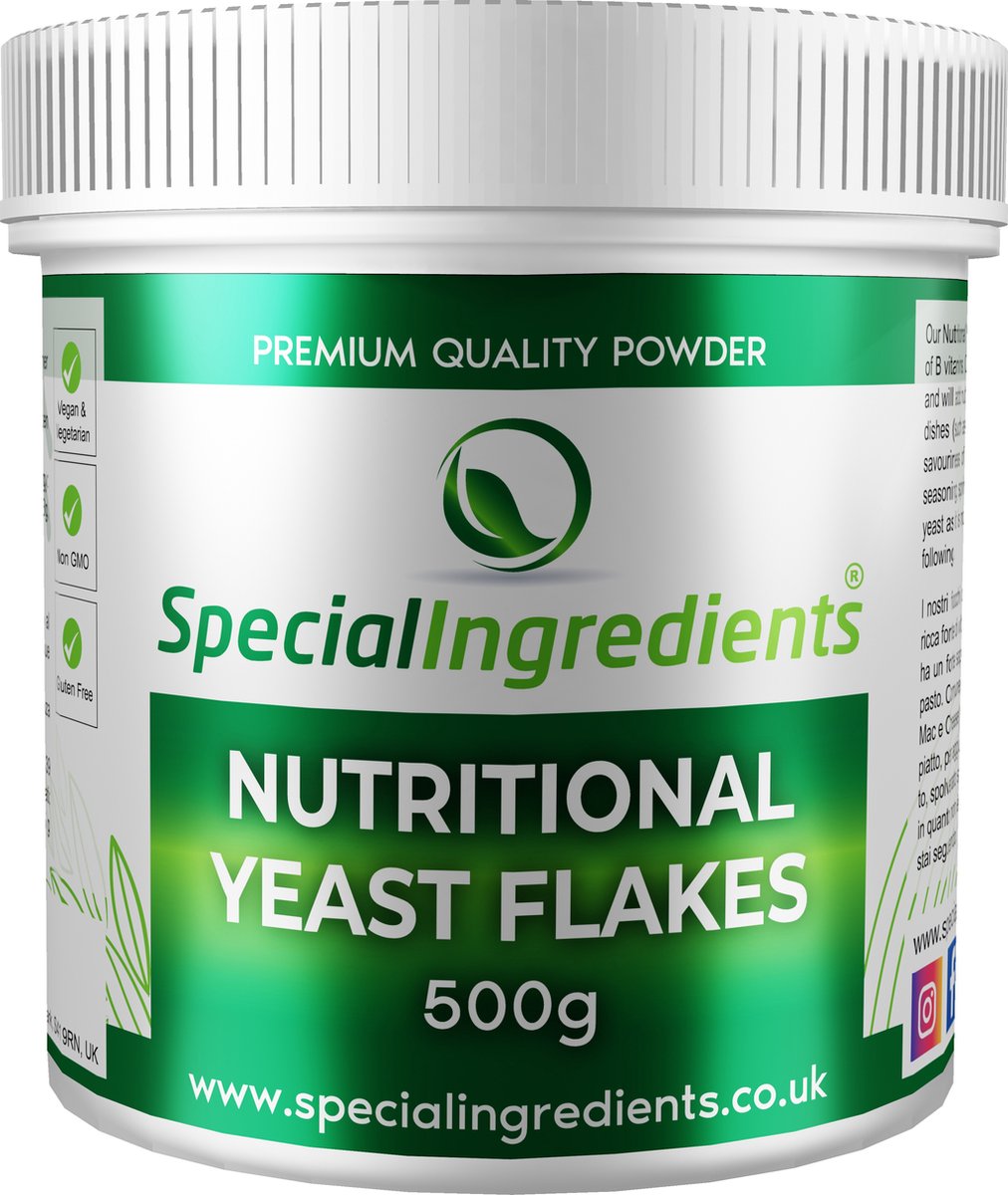 Special Ingredients Voedingsgist Vlokken - 500g - Nutritional Yeast Flakes - Van Nature Hoog in B-Vitaminen - Vegan Kaasalternatief - Rijke Umami Smaak - Moderne Gastronomie - Moleculair Koken - Hersluitbare Pot - Recycled Plastic