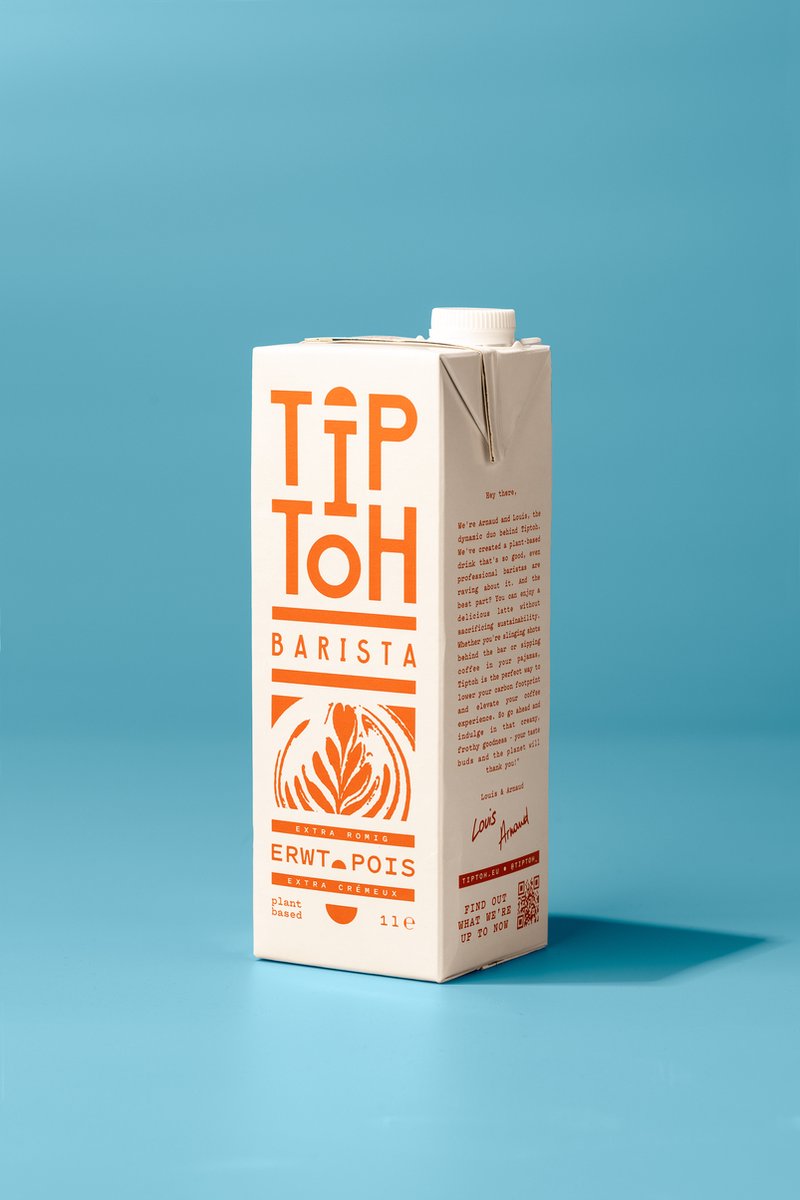 Tiptoh Barista 6L - plantaardige 'melk' op basis van erwtjes, schuimt mooi op in de koffie & heeft een neutrale, romige smaak - minder suikers dan havermelk, vegan en een bron van proteïne.