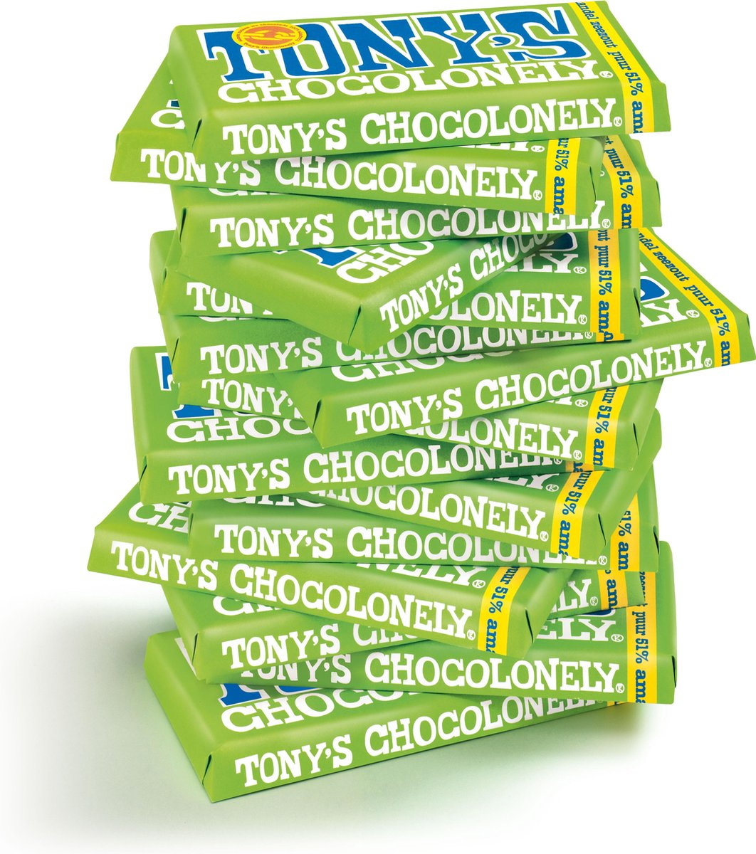Tony's Chocolonely Chocolade Reep Puur Amandel Zeezout 15 x 180 gram Vegan Chocola