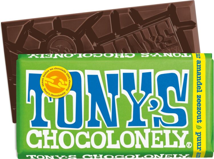 Tony's Chocolonely Chocolade Reep Puur Amandel Zeezout - 180 gram - Vegan