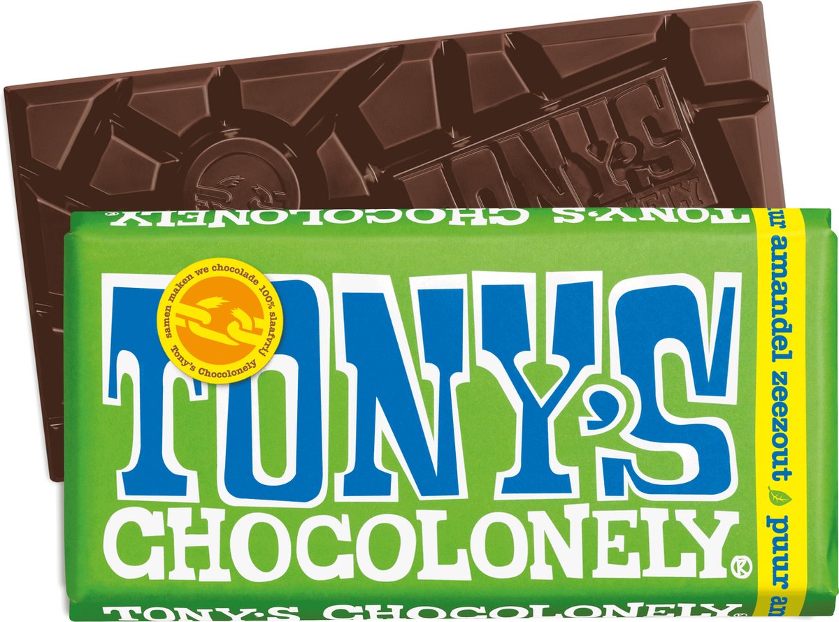 Tony's Chocolonely Chocolade Reep Puur Amandel Zeezout - 180 gram - Vegan