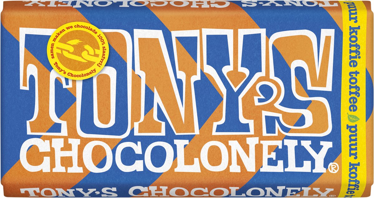Tony's Chocolonely Chocolade Reep Puur Koffie Toffee 15 stuks Vegan chocolade Verjaardag Cadeau Koffie en Toffee stukjes Fairtrade Chocola Repen 15x180 gram Geschenkset voor Man en Vrouw