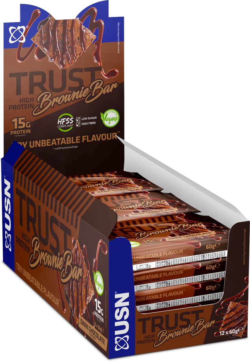 USN Trust Vegan Protein Brownie Bar (12x60g) Dark Chocolate - Repen - Eiwit Repen