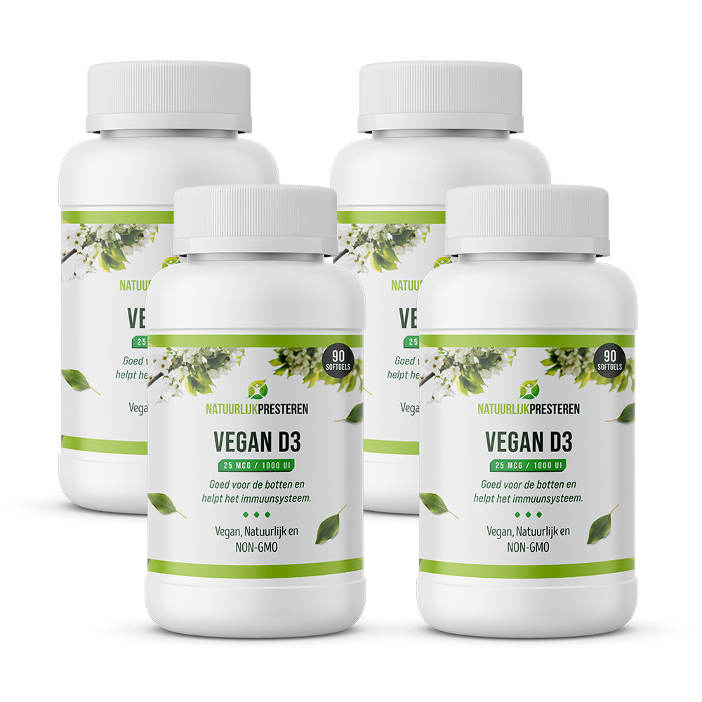 Vegan vitamine D3 - 25 mcg - Jaarbundel - vitamine D tekort - Plantaardig - 4 x 90 caps