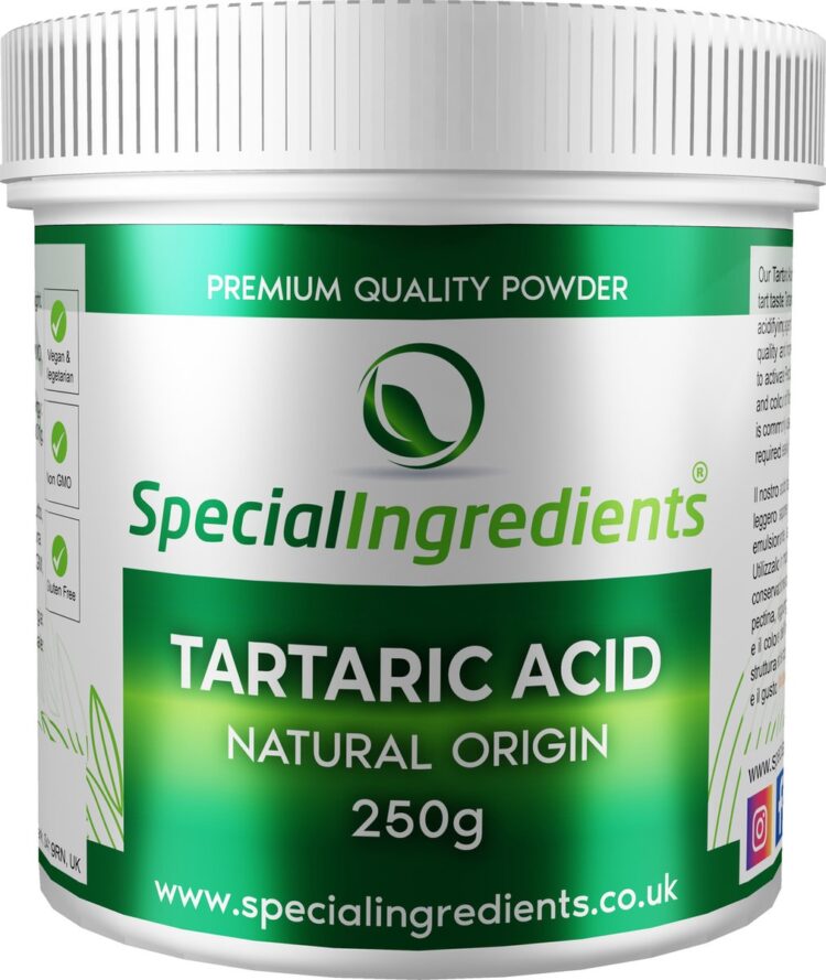 Wijnsteenzuur (Tartaric Acid) - 250 gram - Zuurteregelaar & Textuurverbeteraar - Perfect voor Bakken, Wijn & Snoepgoed - Voorkomt Kristallisatie - Vegan & Glutenvrij - Moderne Gastronomie - Moleculair Koken - Hersluitbare Pot - Recycled Plastic