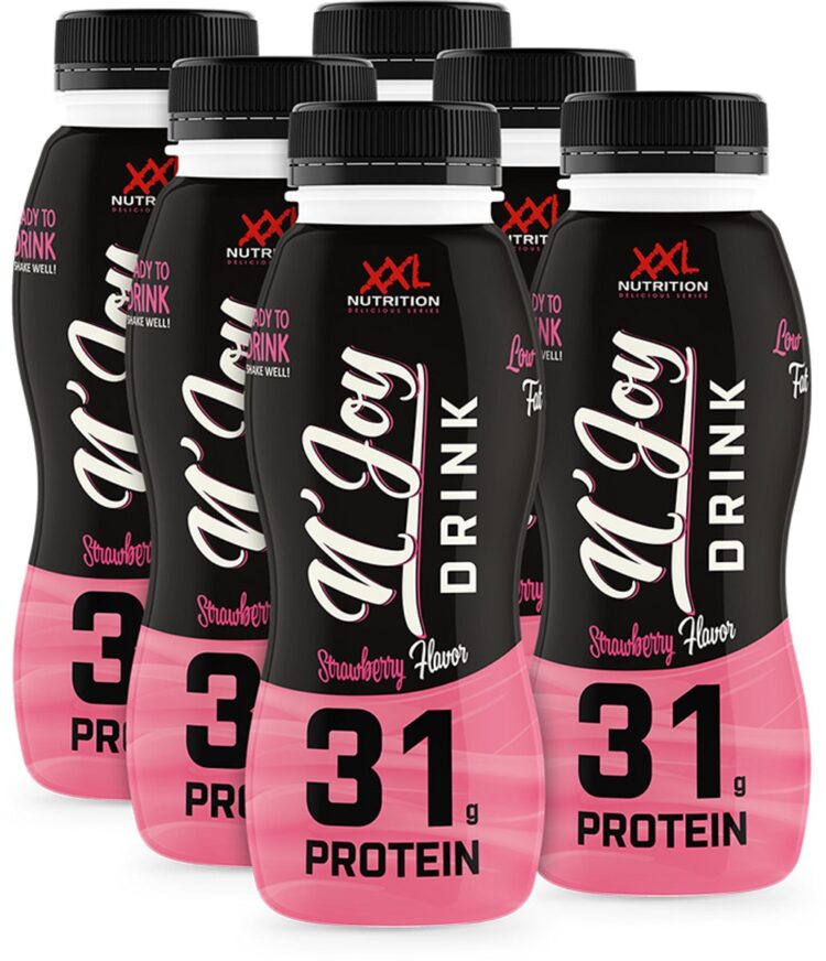 XXL Nutrition - N'Joy Protein Drink - Aardbei - Kant en Klare Eiwitshake, Proteďne Supplement - 80% Caseďne & 20% Whey - Diverse Smaken - Aardbei - 6 Pack