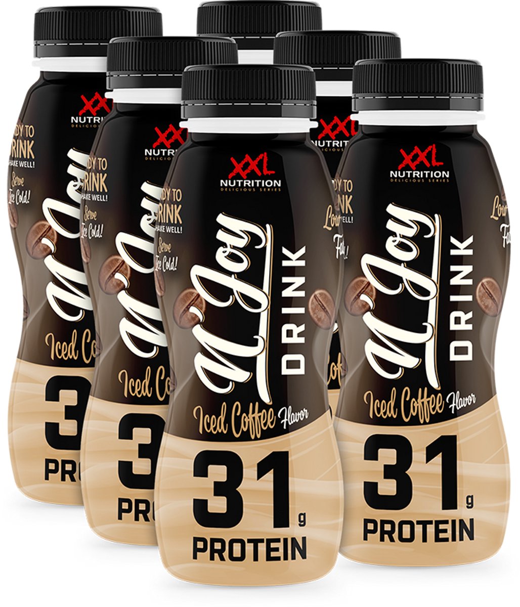 XXL Nutrition - N'Joy Protein Drink - Iced Coffee - Kant en Klare Eiwitshake, Proteďne Supplement - 80% Caseďne & 20% Whey - Diverse Smaken - Iced Coffee - 6 Pack