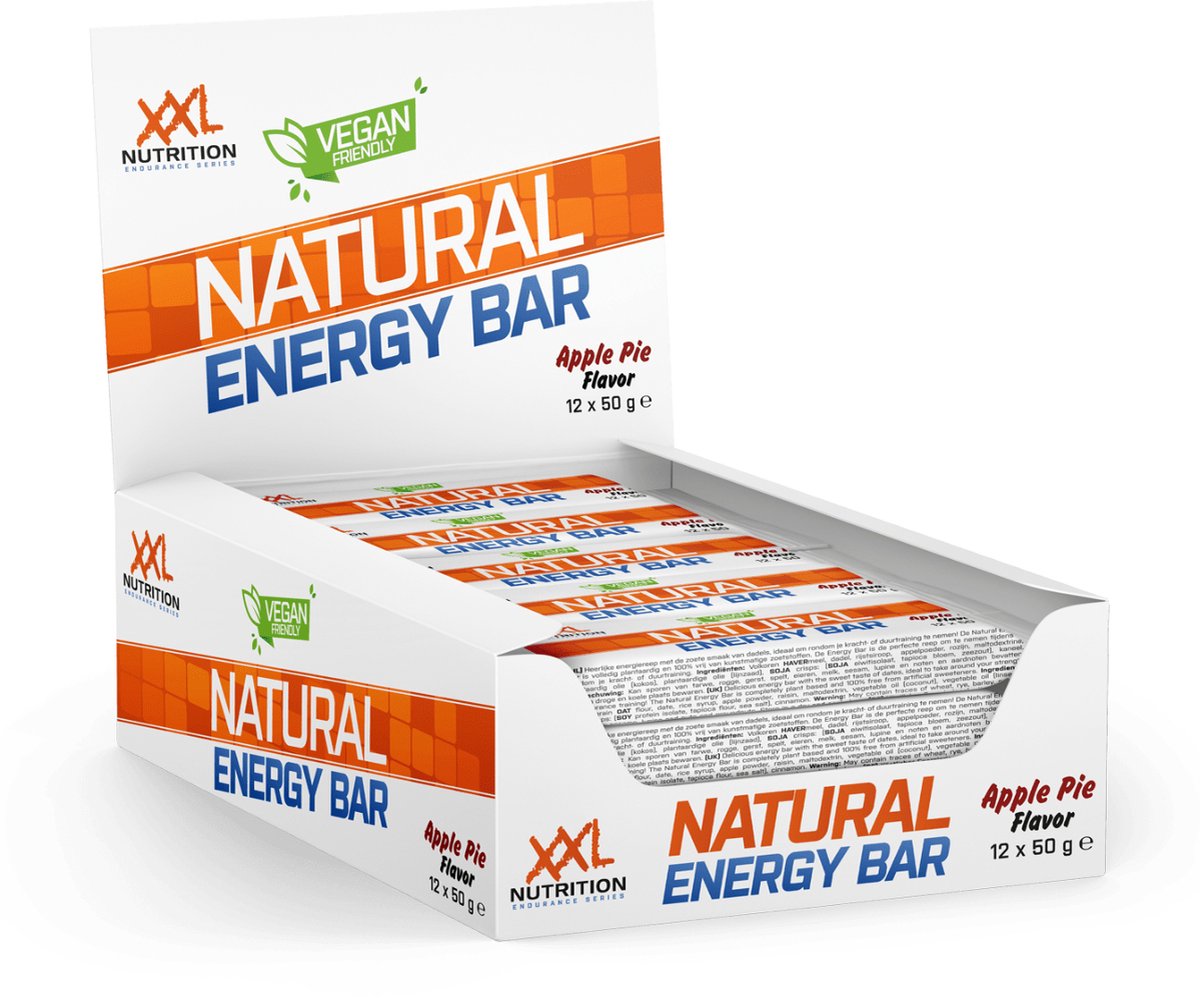 XXL Nutrition - Natural Energy Bar - 12 Pack - 100% Natuurlijke Energiereep - Voedzame Snack Reep - Lactosevrij & Veganistisch - Appeltaart Smaak