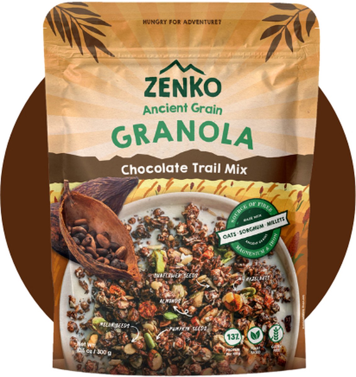 ZENKO Ancient Grain Granola - Chocolate (4x300g) | Vegan, glutenvrij, 13% proteïne | Ontbijtgranen