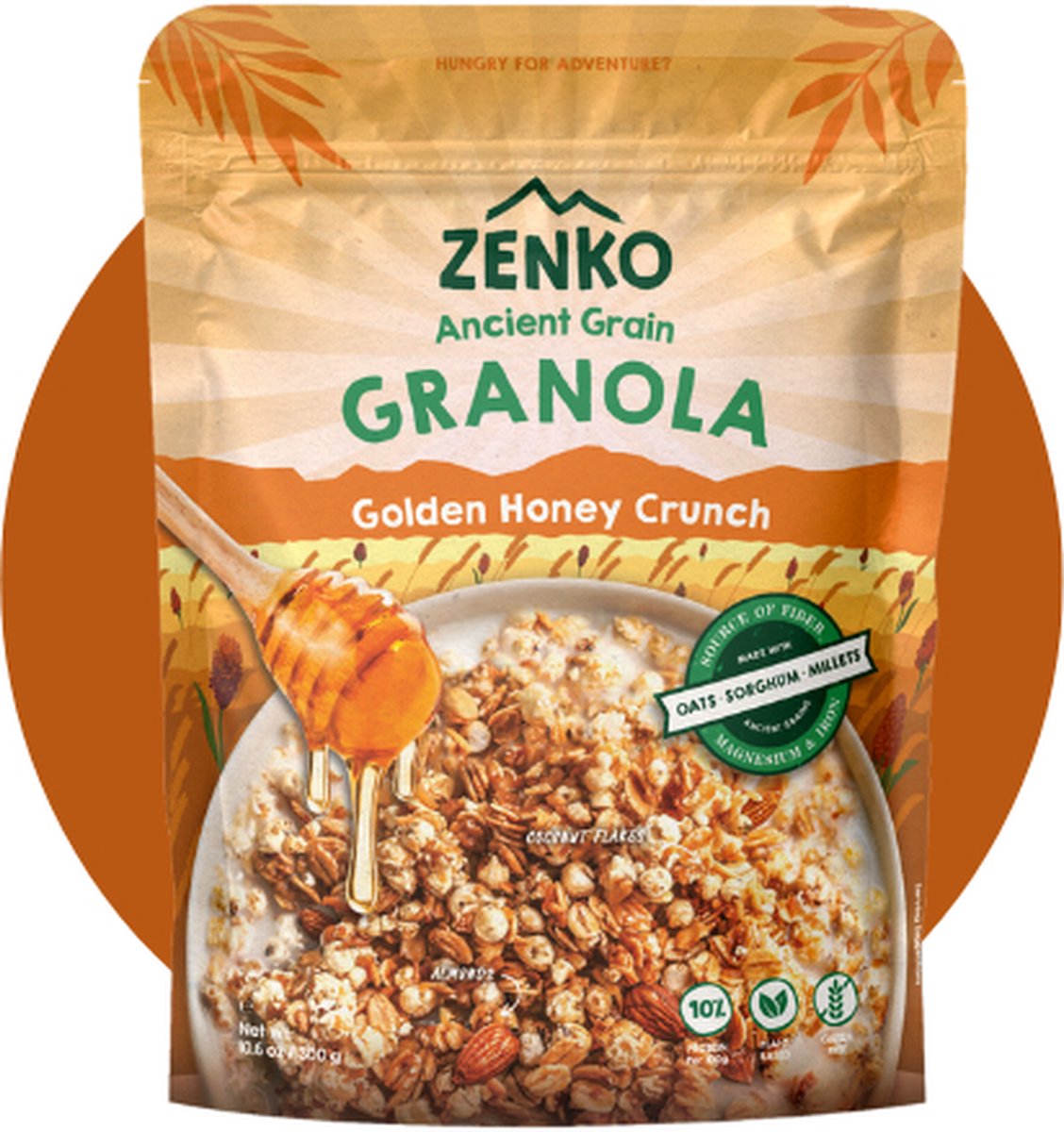 ZENKO Ancient Grain Granola - Honey (4x250g) | Vegan, glutenvrij, 10% proteïne | Ontbijtgranen