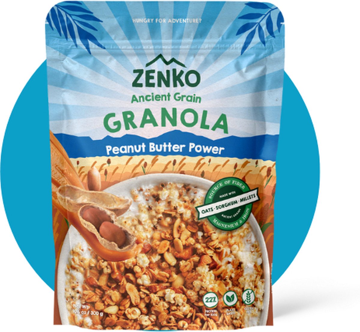 ZENKO Ancient Grain Granola - Peanut Butter Power (12x300g) | Vegan, glutenvrij, 22% proteïne | Ontbijtgranen