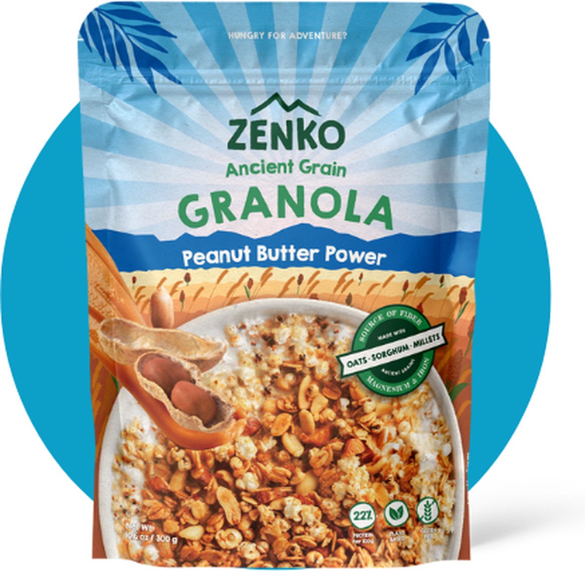 ZENKO Ancient Grain Granola - Peanut Butter Power (4x300g) | Vegan, glutenvrij, 22% proteïne | Ontbijtgranen