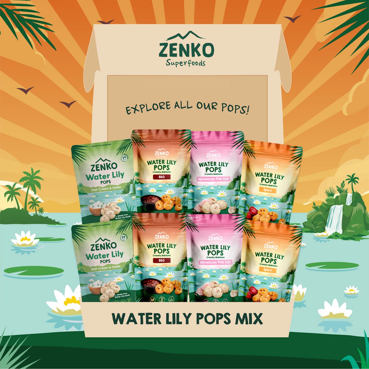 ZENKO Water Lily Pops - (8x28g) - Glutenvrij - Vegetarisch (& vegan opties) - Gezonde Snack