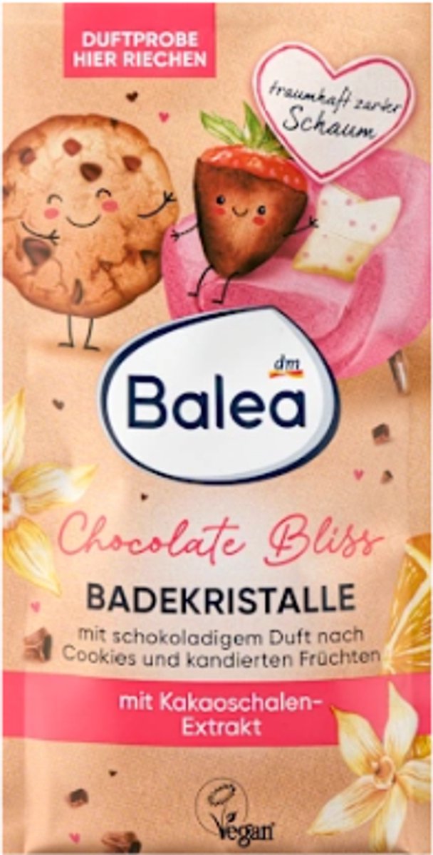 Badzout - Balea Chocolate Bliss | 1x 80 g - Chocolade Koekjes & Gekonfijt Fruit | Pure Ontspanning - Vegan Badkristallen