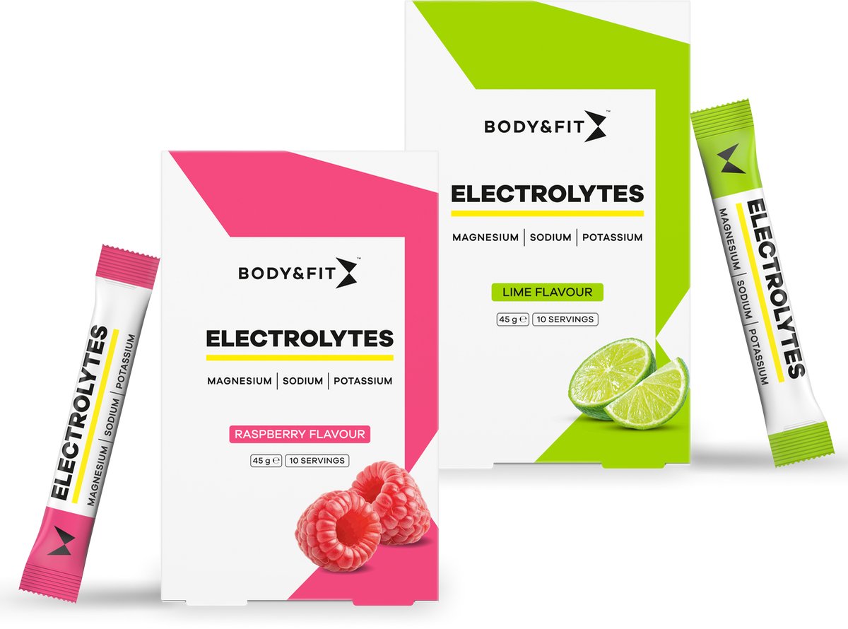 Body & Fit Electrolytes Bundel - Elektrolyten Poeder - Elektrolyten Drink - Raspberry en Lime - 90 gram (2x10 sticks)