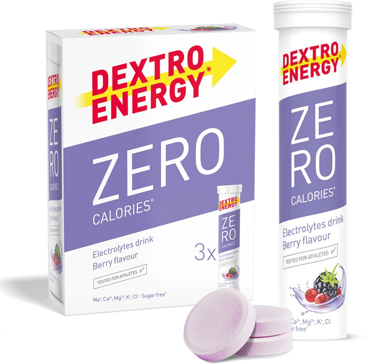Dextro Energy Zero Calories Berry - Elektrolyten Sportdrank - Suikervrij - Electrolytes Drink - 3 x 20 tabletten (30 Liter)