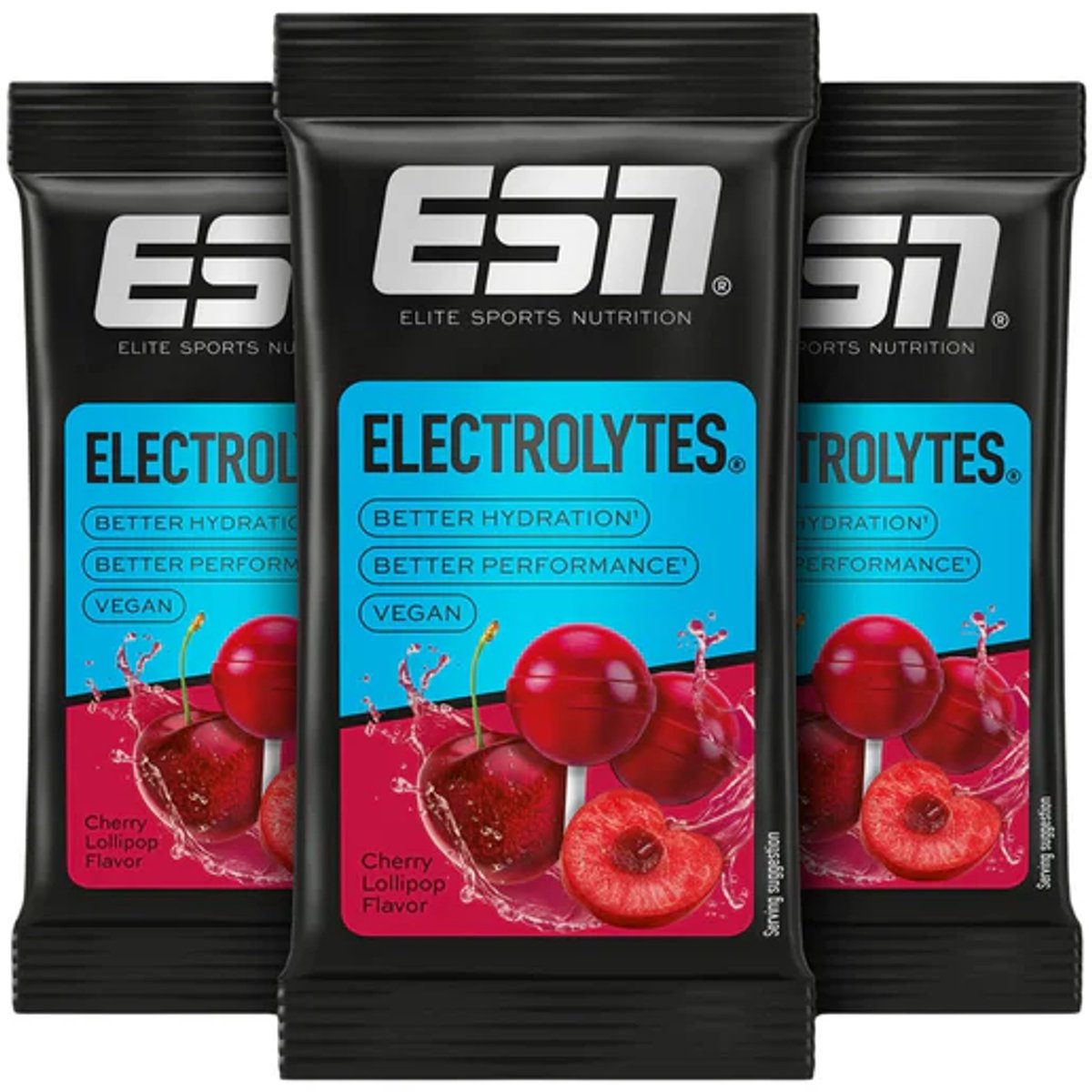 ESN Electrolytes - Smaak Cherry Lollipop - Koolhydraat-Elektrolyt Oplossing met Kalium, Natrium, Calcium & Magnesium - Verbeterde Hydratatie & Uithoudingsvermogen - 337,5g (15 Porties)