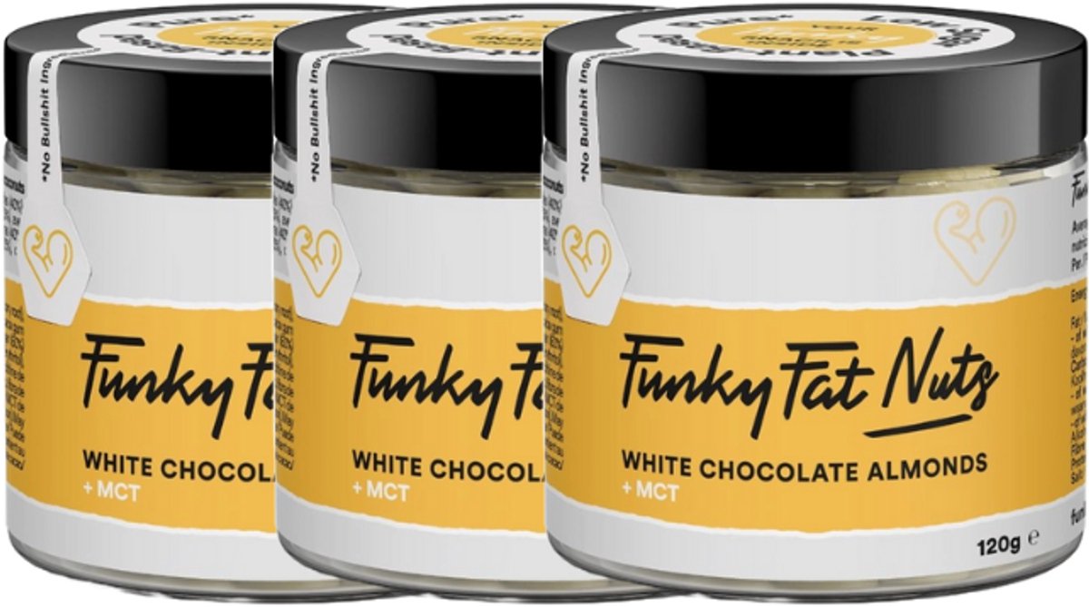 Funky Fat Foods | White Chocolate Covered Almonds | 3 stuks | 3 x 120 gram