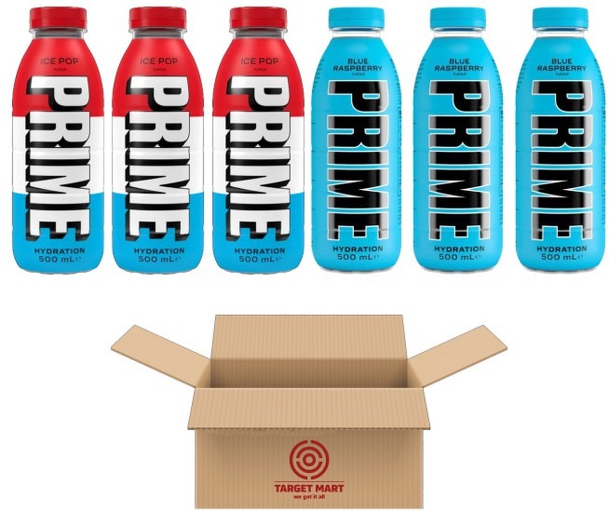 PRIME Hydration Drink Multipak (Ice Pop, Blueraspberry) (6x500ML) (UK)