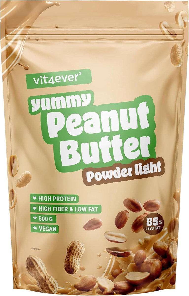 Pindakaas light poeder 500g - Pindakaas in poedervorm 85% minder vet, zonder suiker - Pindakaascrème met heerlijke smaak - Vit4ever