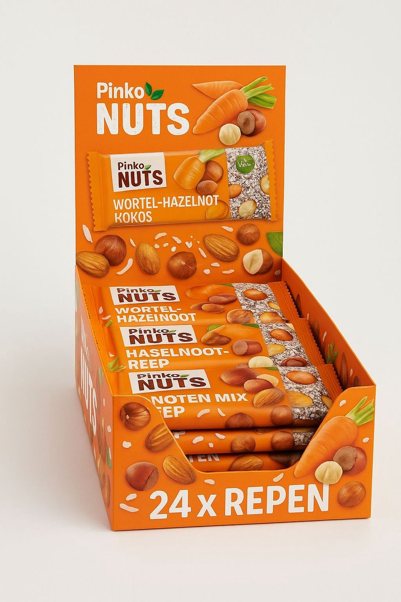 Pinko Cezerye Hazelnoot Wortel Kokos Bar 24 Repen x 50 gr Voordeelverpakking Vegan Vezelrijk Notenbar