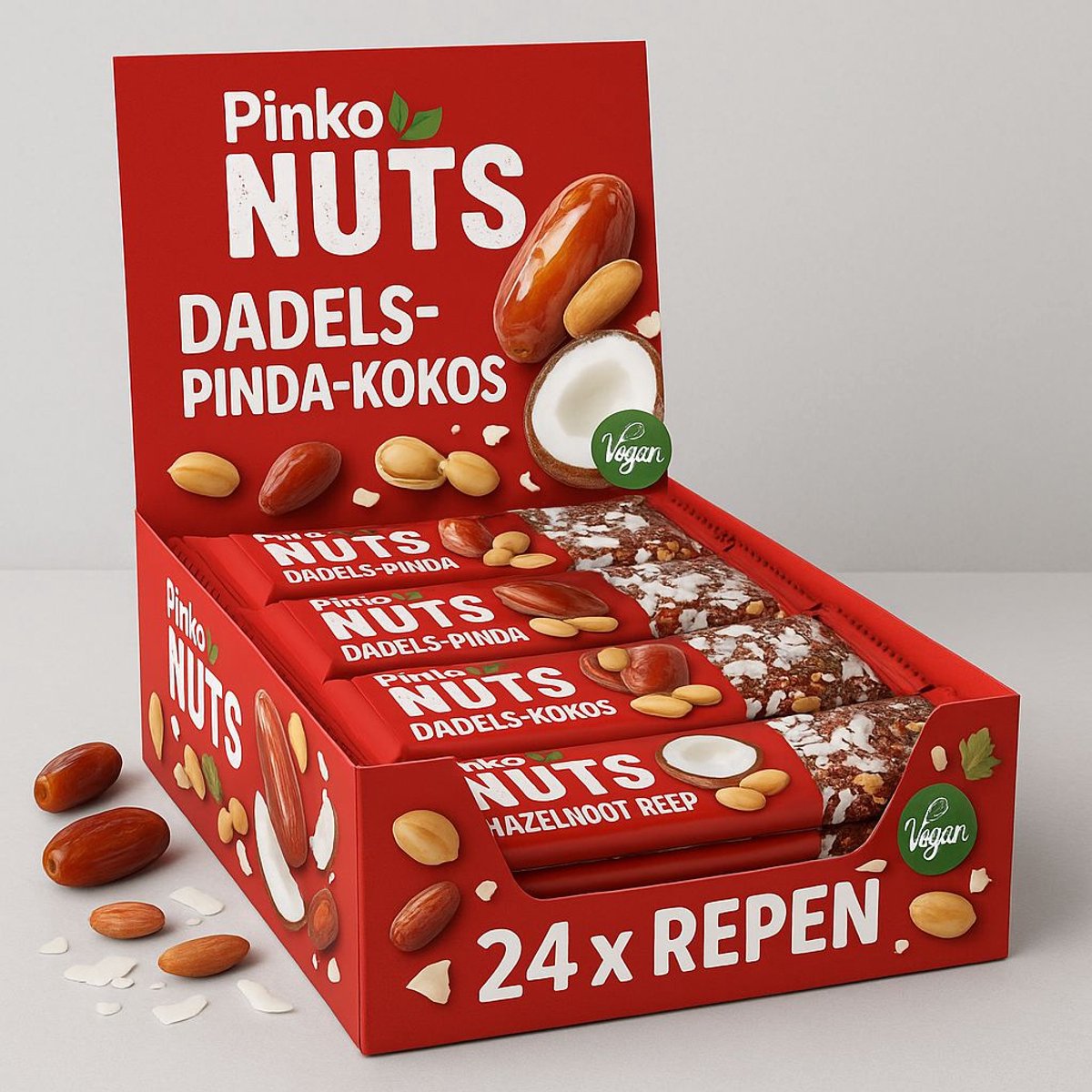 Pinko Dadel Pinda Kokos Bar 24 Repen x 50 gr Voordeelverpakking Vegan Vezelrijk Notenbar