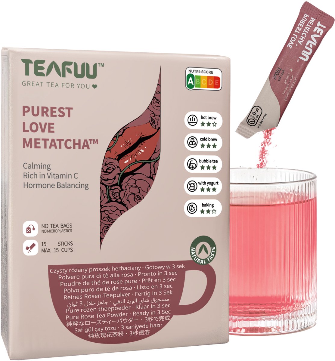 TEAFUU Purest Love METATCHA - meta matcha - Instant Thee Poeder / Instant Tea Powder - Klaar in 3 Seconden - Cafeïnevrij - Christmas Gift for Tea Lovers / Kerstcadeau voor Theeliefhebbers - Matcha Gift Set / Thee Cadeau Set