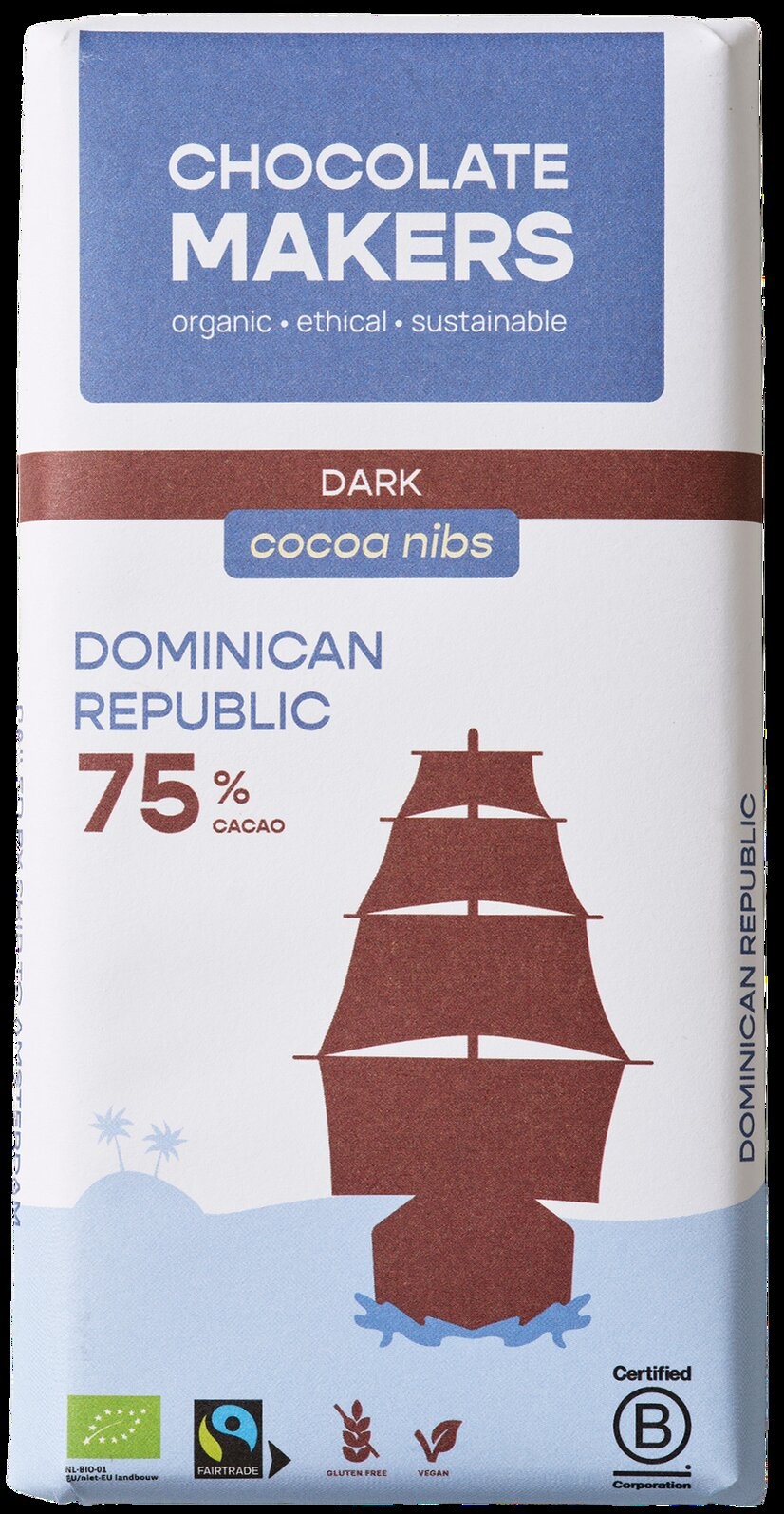 Chocolatemakers Reep tres hombres 75% puur met cacaonibs bio 80 Gram