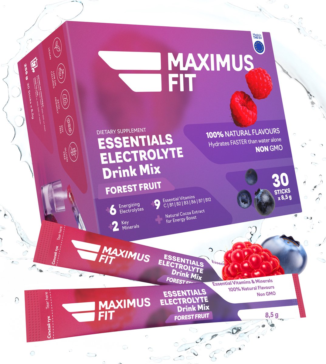MaximusFit Elektrolyten - Elektrolyten Poeder - 30 zakjes van 8.5g - Weinig Suiker - Keto Friendly - Bosvruchten