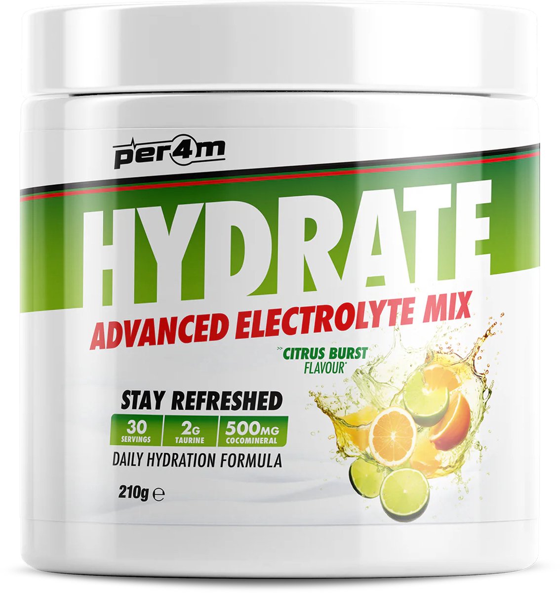 Per4m - Hydrate - Advanced Electrolyte Mix - Citrus Burst - 30 servings - Elektrolyten - Electrolytes - Elektrolyten poeder - Sportdrank - Sportdrank poeder - Taurine