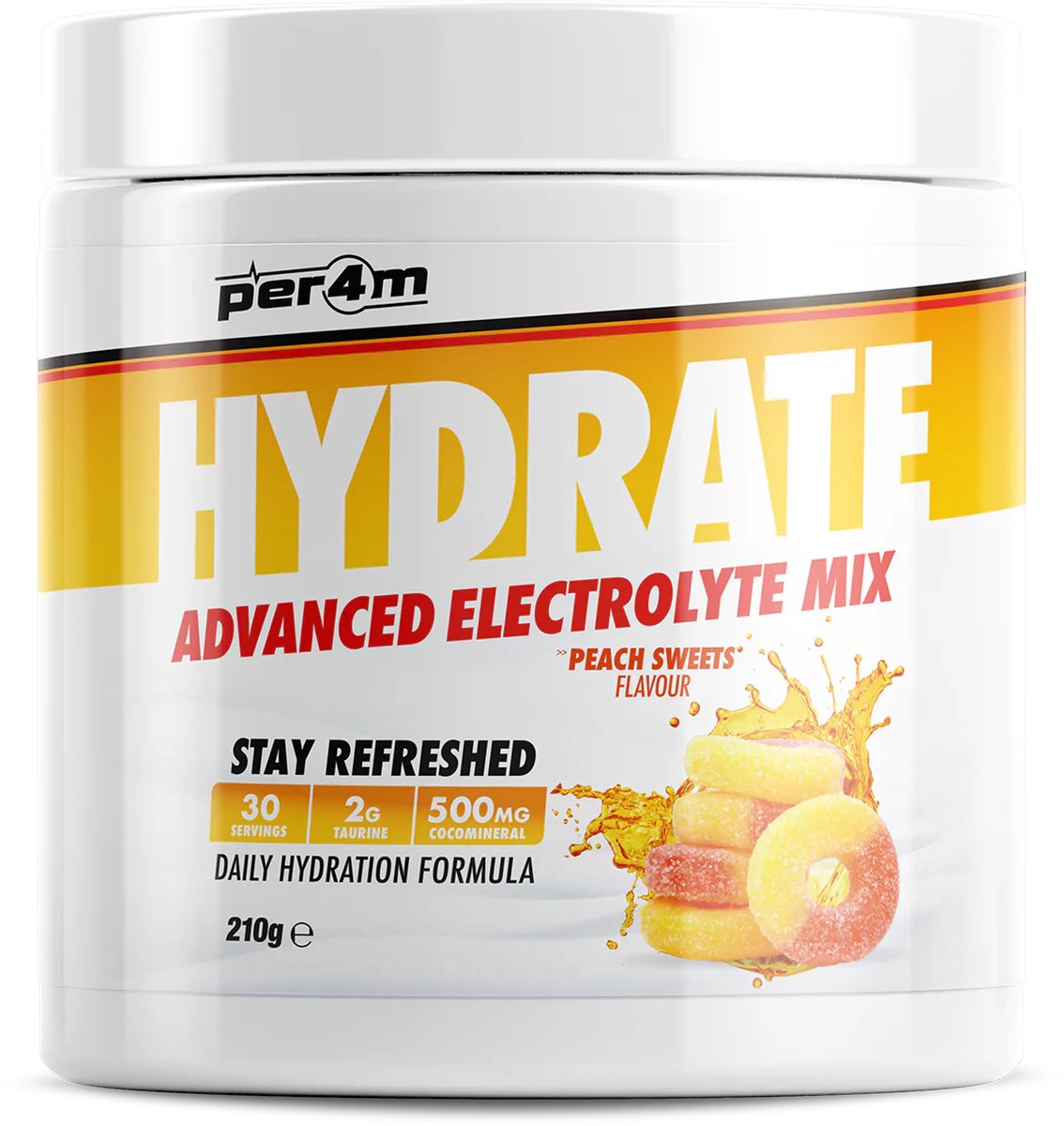 Per4m - Hydrate - Advanced Electrolyte Mix - Peach Sweets - 30 servings - Elektrolyten - Electrolytes - Elektrolyten poeder - Sportdrank - Sportdrank poeder - Taurine