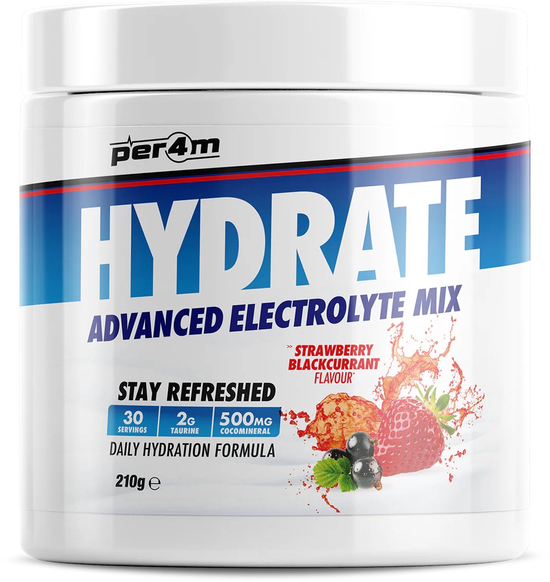 Per4m - Hydrate - Advanced Electrolyte Mix - Strawberry Blackcurrant - 30 servings - Elektrolyten - Electrolytes - Elektrolyten poeder - Sportdrank - Sportdrank poeder - Taurine