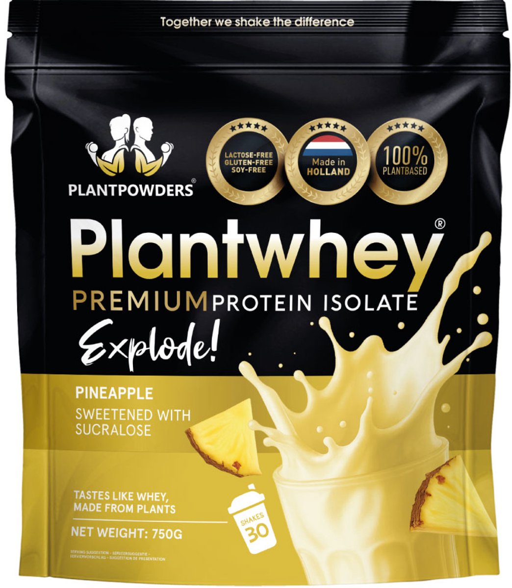 Plantpowders - Plantwhey® Explode - S'Werelds Eerste Plantaardige Eiwitshake Zonder Zandsmaak! - Lactosevrij - Proteïne Poeder - Eiwitpoeder - Vegan Proteïne Shake - Ananas - 750 gram (30 shakes)