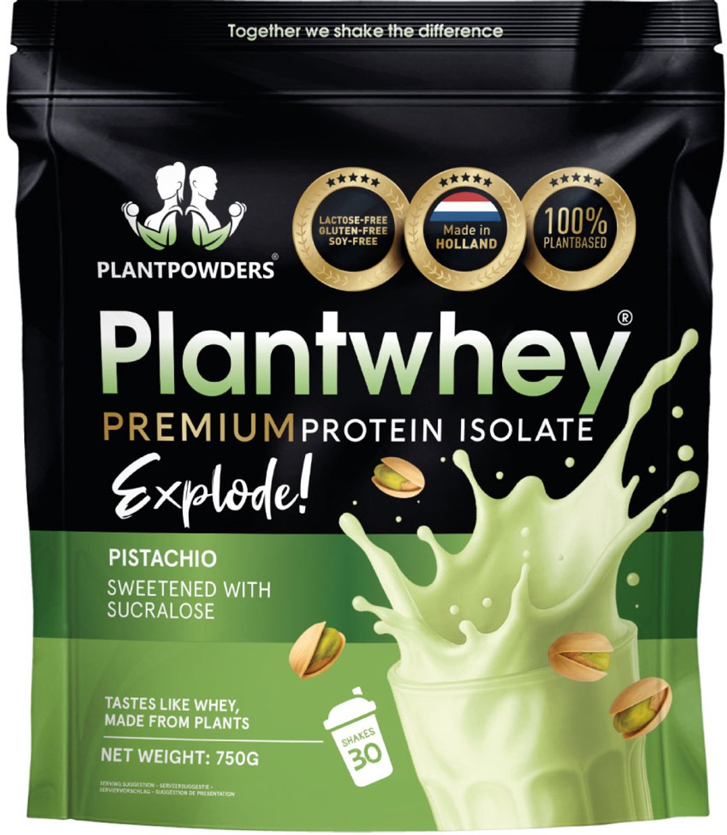 Plantpowders - Plantwhey® Explode - S'Werelds Eerste Plantaardige Eiwitshake Zonder Zandsmaak! - Lactosevrij - Proteïne Poeder - Eiwitpoeder - Vegan Proteïne Shake - Pistache - 750 gram (30 shakes)