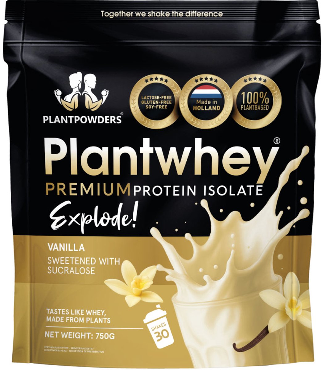 Plantpowders - Plantwhey® Explode - S'Werelds Eerste Plantaardige Eiwitshake Zonder Zandsmaak! - Lactosevrij - Proteïne Poeder - Eiwitpoeder - Vegan Proteïne Shake - Vanille - 750 gram (30 shakes)