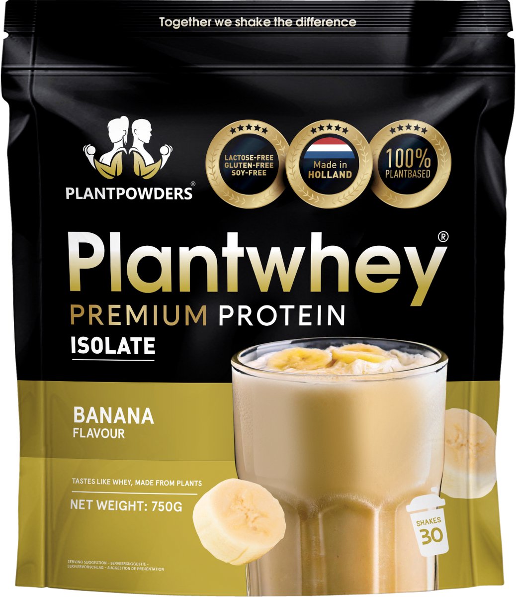 Plantpowders - Plantwhey® - S'Werelds Eerste Plantaardige Eiwitshake Zonder Zandsmaak! - Lactosevrij - Proteïne Poeder - Eiwitpoeder - Vegan Proteïne Shake - Banaan - 750 gram (30 shakes)