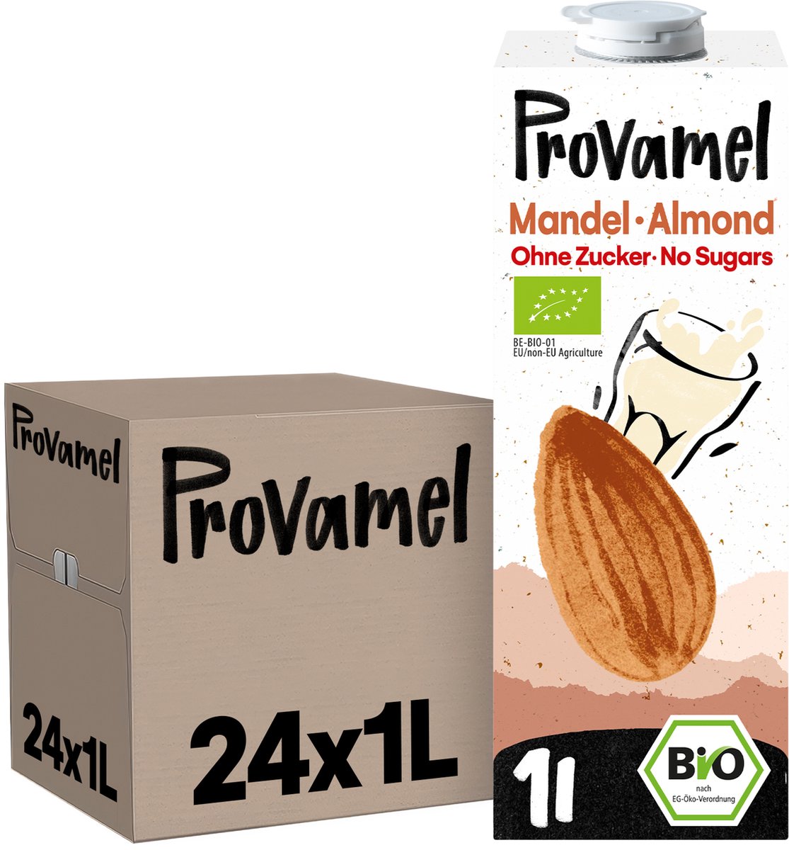 Provamel Amandel Drink Zonder Suiker - Biologisch & Vegan - 24 x 1L - Plantaardig Alternatief voor Melk - Zonder Toegevoegde Suikers