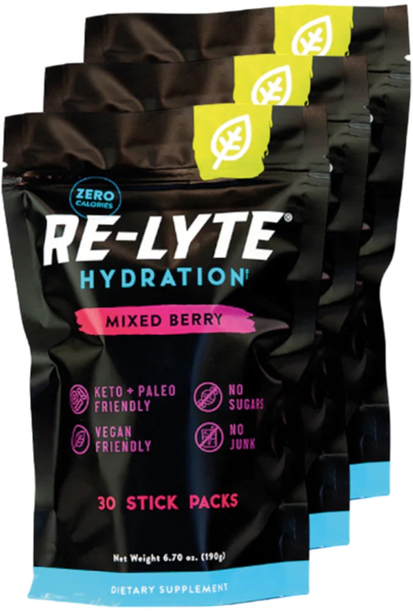 Re-Lyte | Electrolyte Drink Mix | Mixed Berry 30 Stick Packs | 3 stuks | 3 x 189 gram